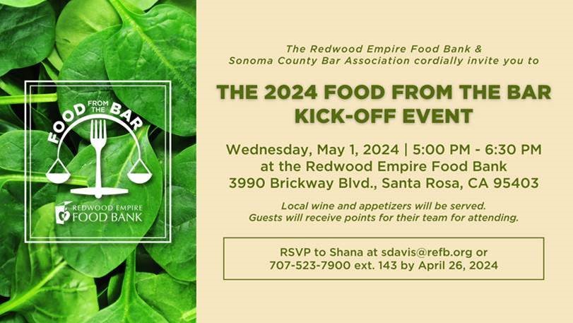 Food from the bar kick-off event on May 1, RSVP to Shana Davis sdavis@refb.org