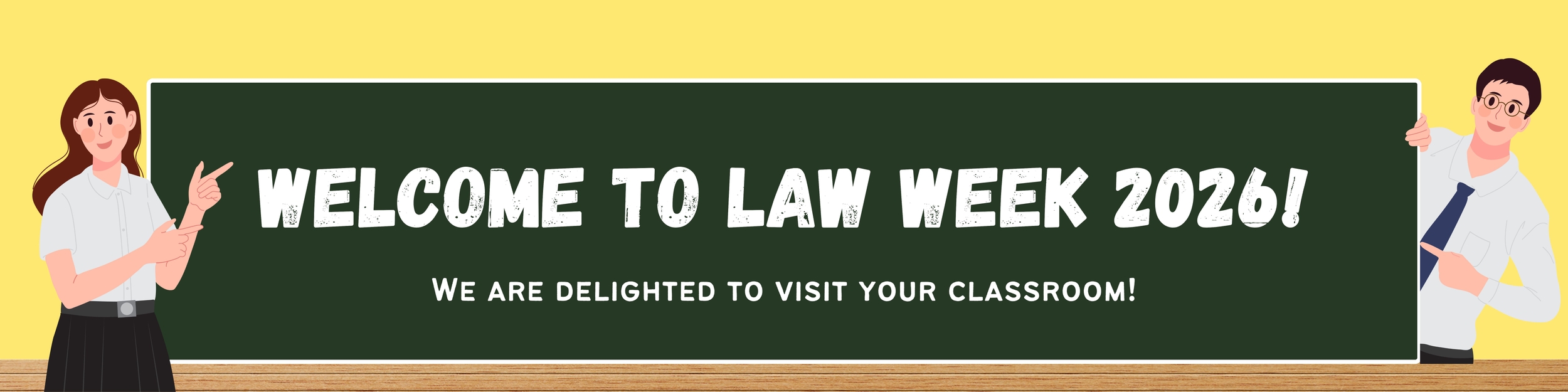 thumbnail - two characters on either side of a chalkboard, welcome to Law Week
